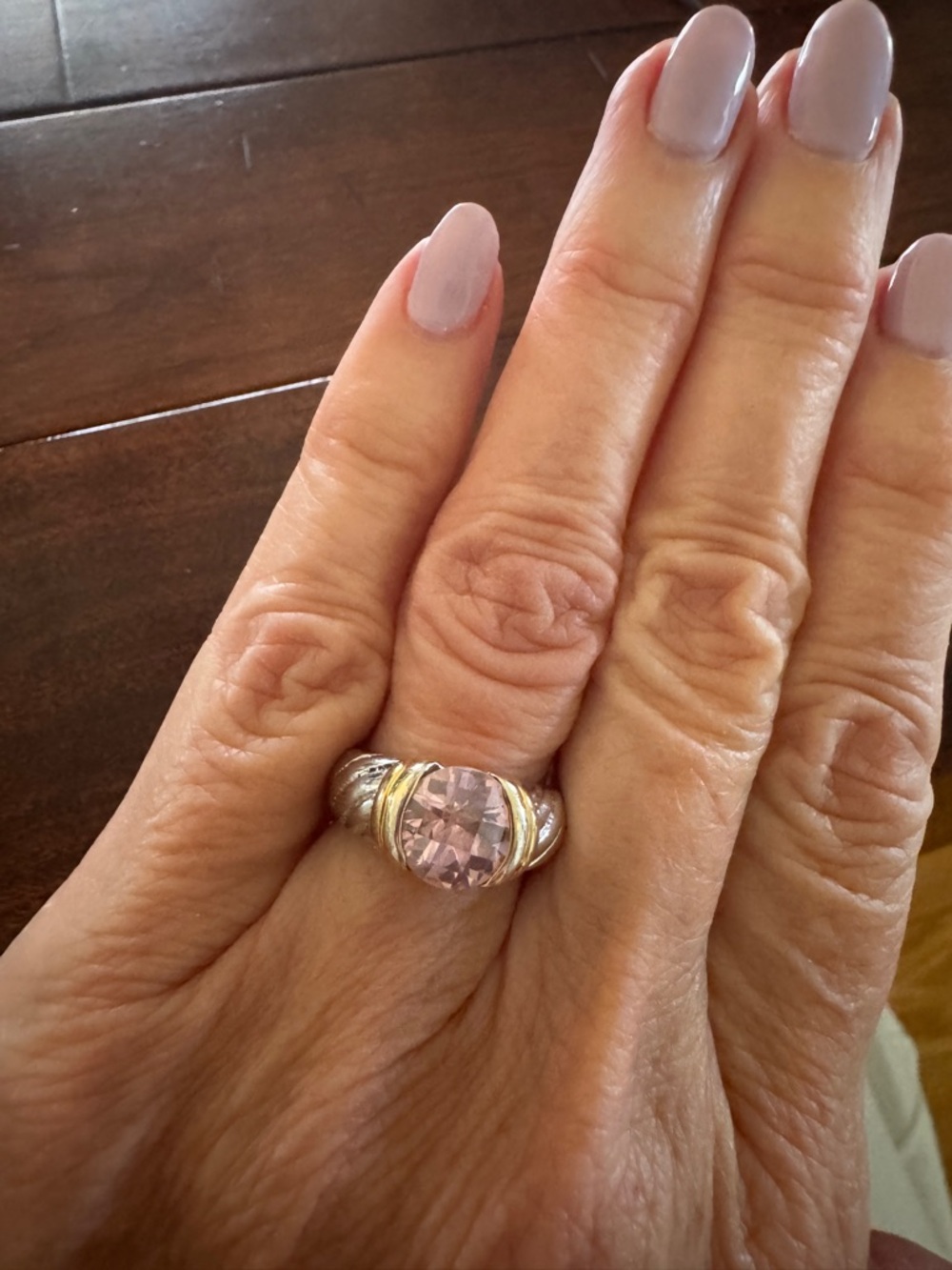 Gold and Silver Ring with Pink Gemstone size 5 - Picture 4 of 4